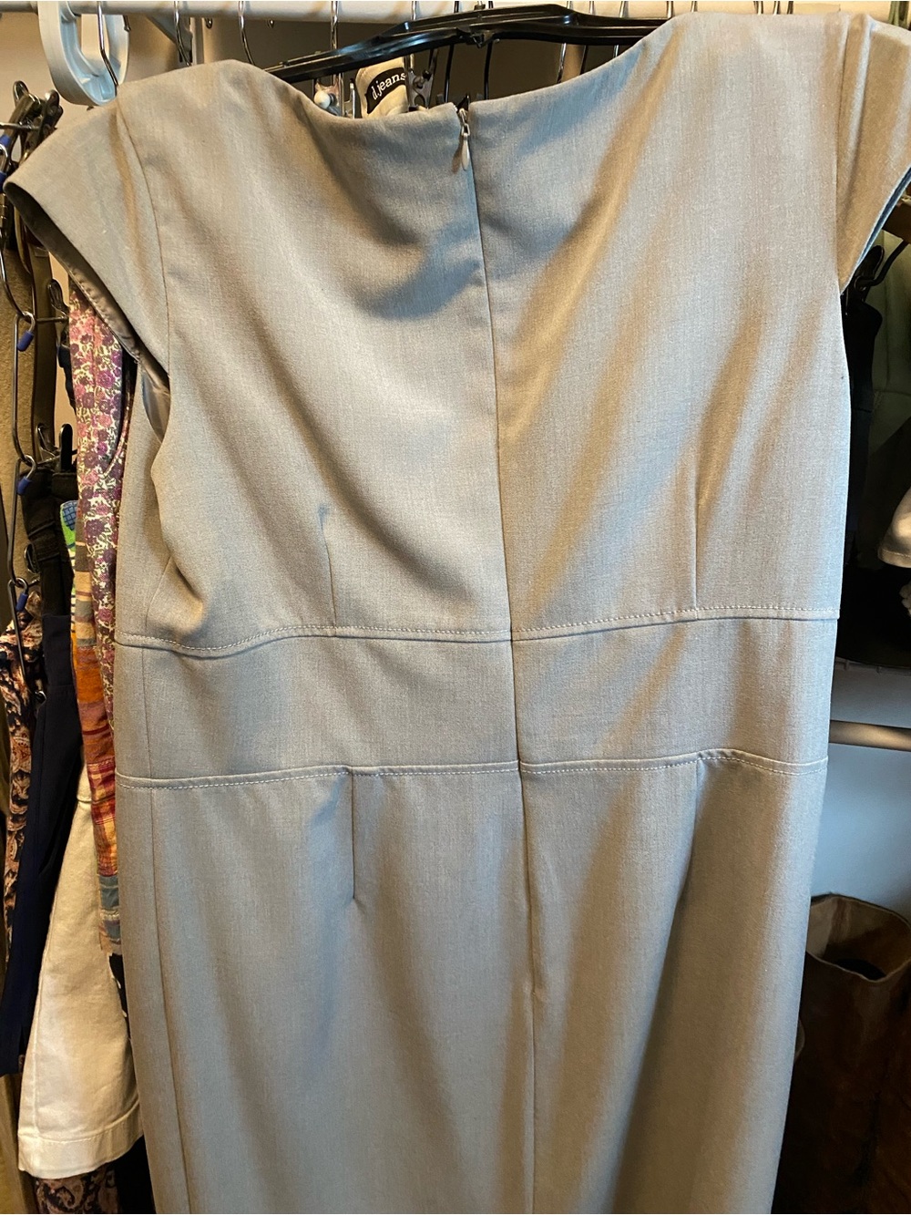 Calvin Klein dress 14 grey gray sheath midi short cap sleeve